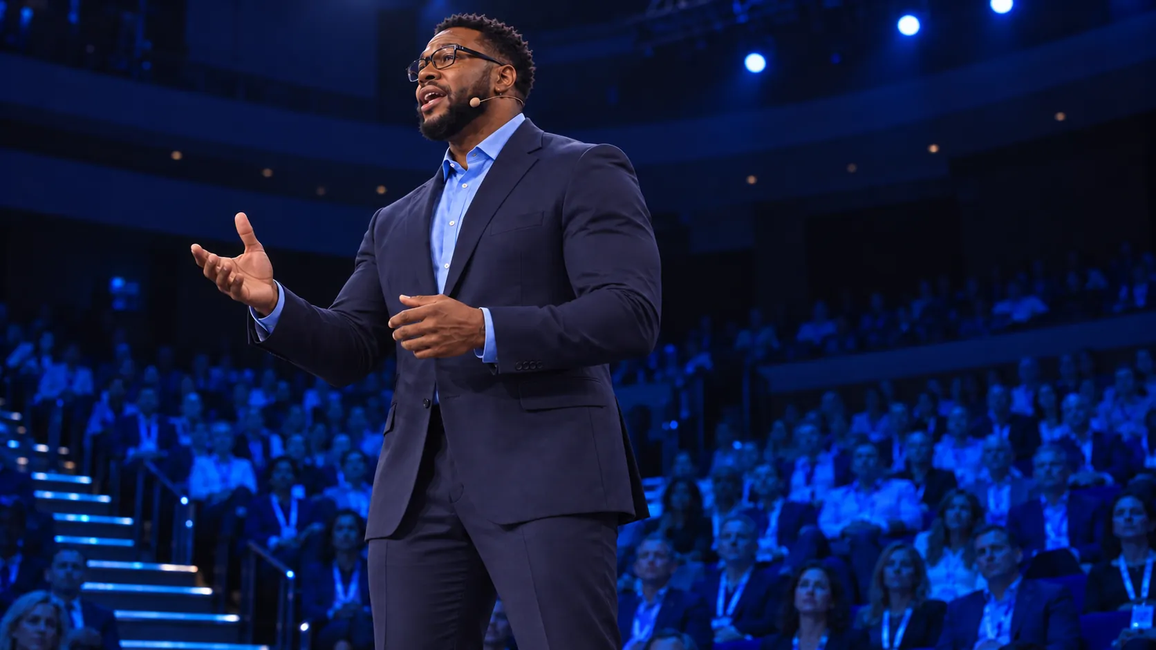 Lorenzo L. Sellers on stage presenting the Decision Point keynote