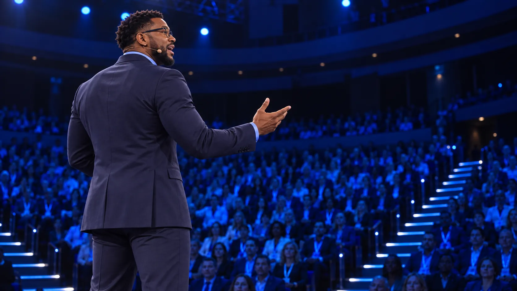 Lorenzo L. Sellers delivering a keynote on stage before a leadership audience